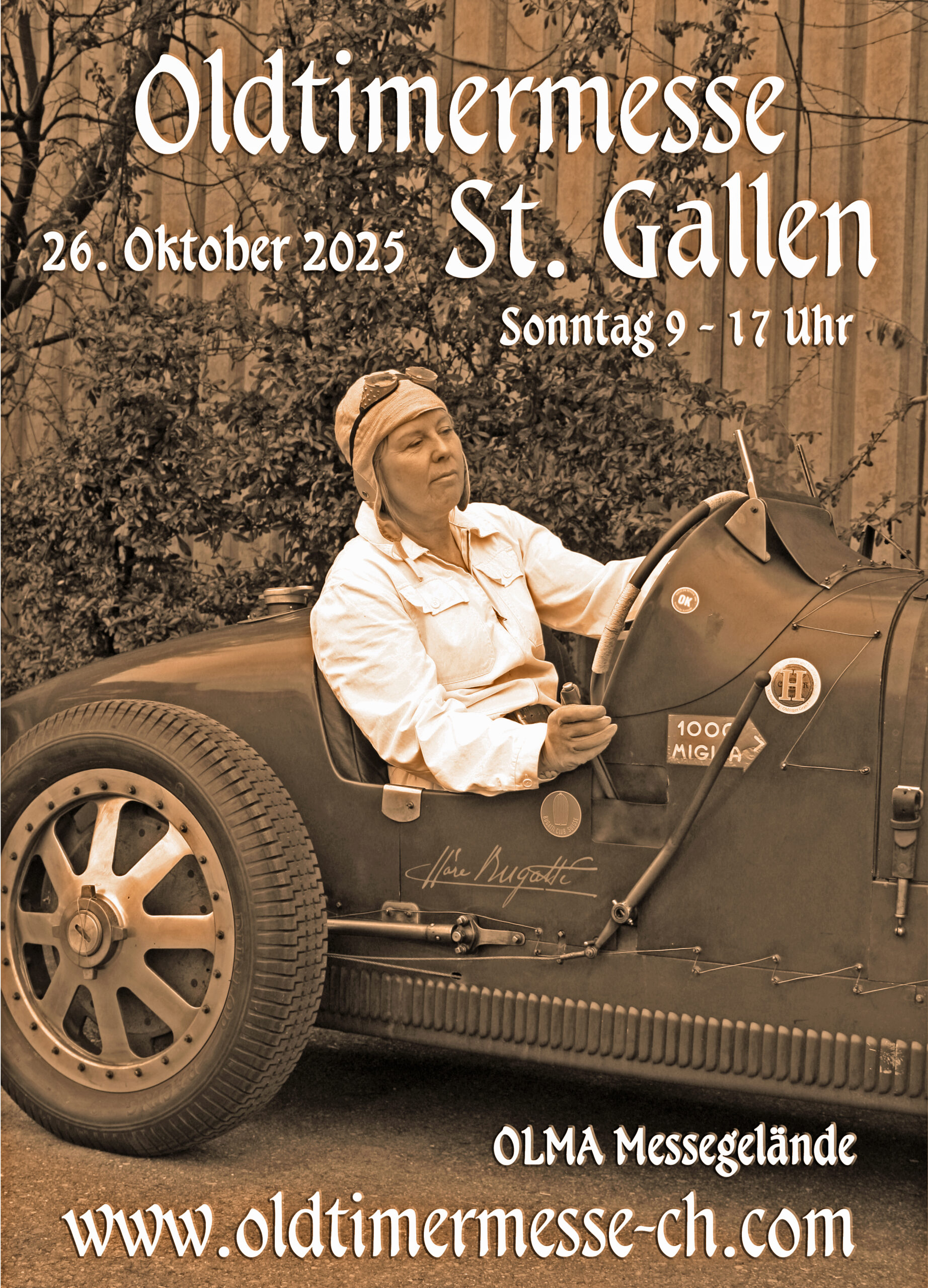 Flyer für Oldtimermesse in St.Gallen am 26. Oktober 2025 in der Olmamesse. 